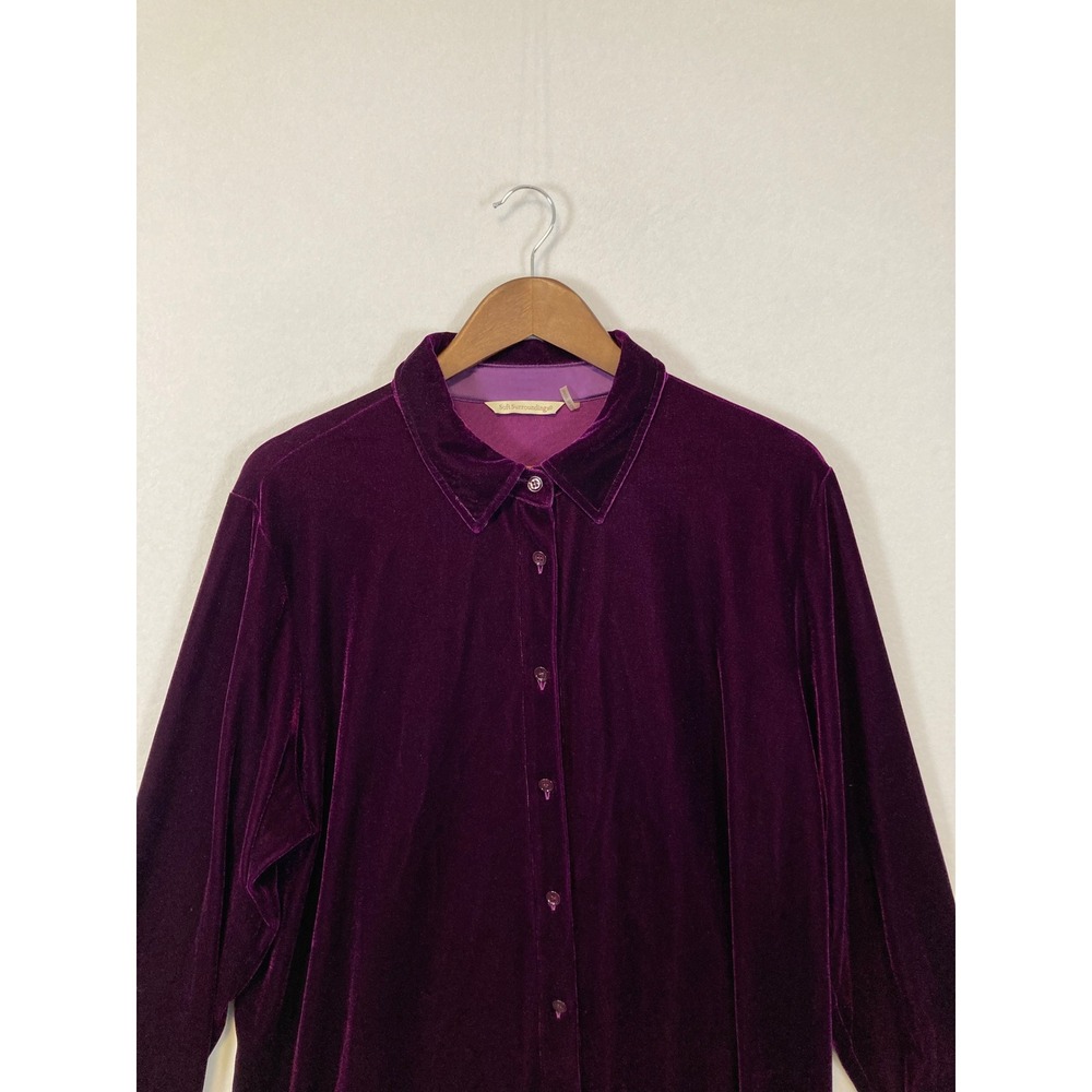 Soft Surroundings Velvet Button Down Shirt Womens L Purple Long Sleeve 29695 - Picture 4 of 9